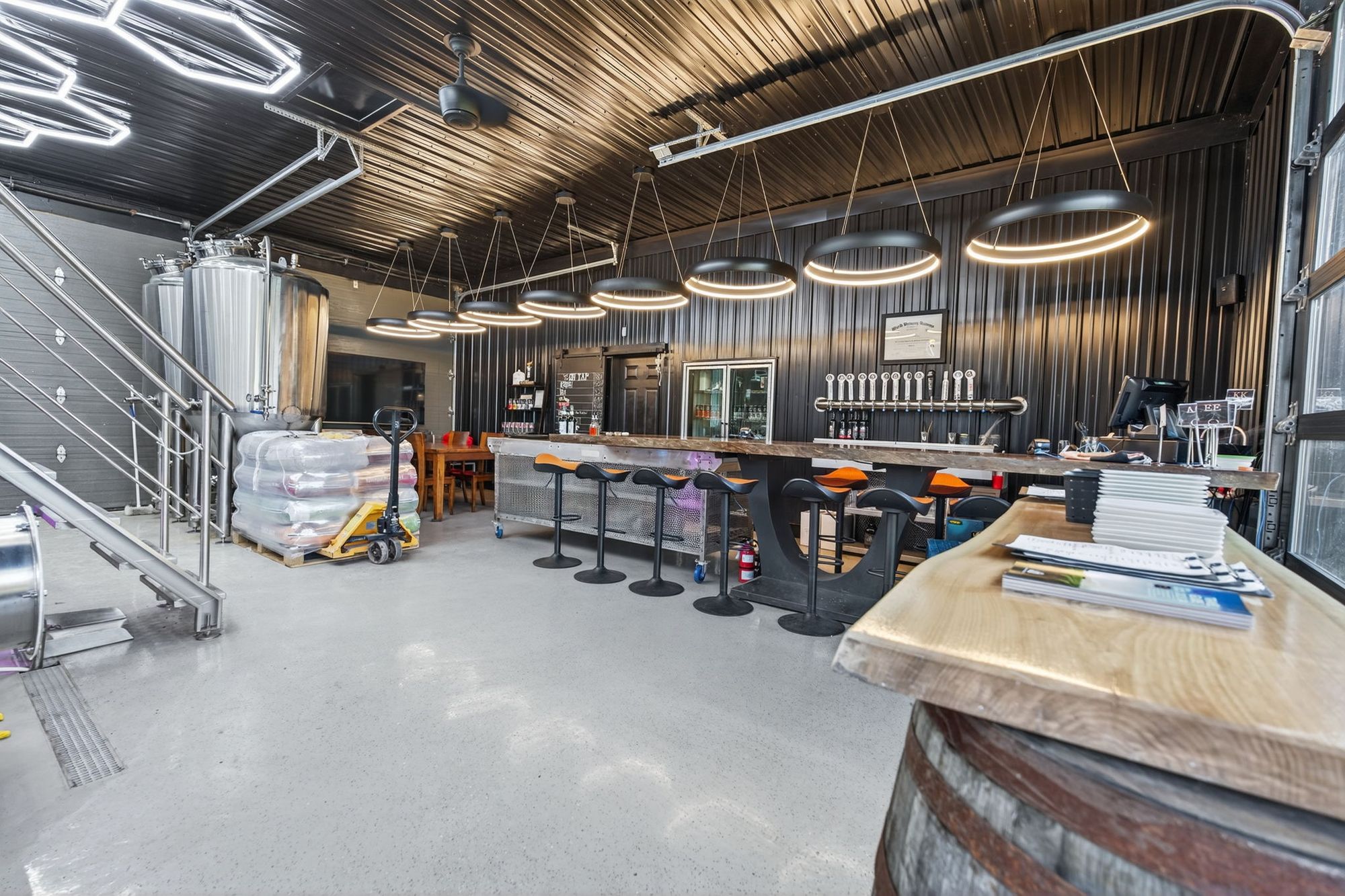 The brewhouse with the taproom bar beyond