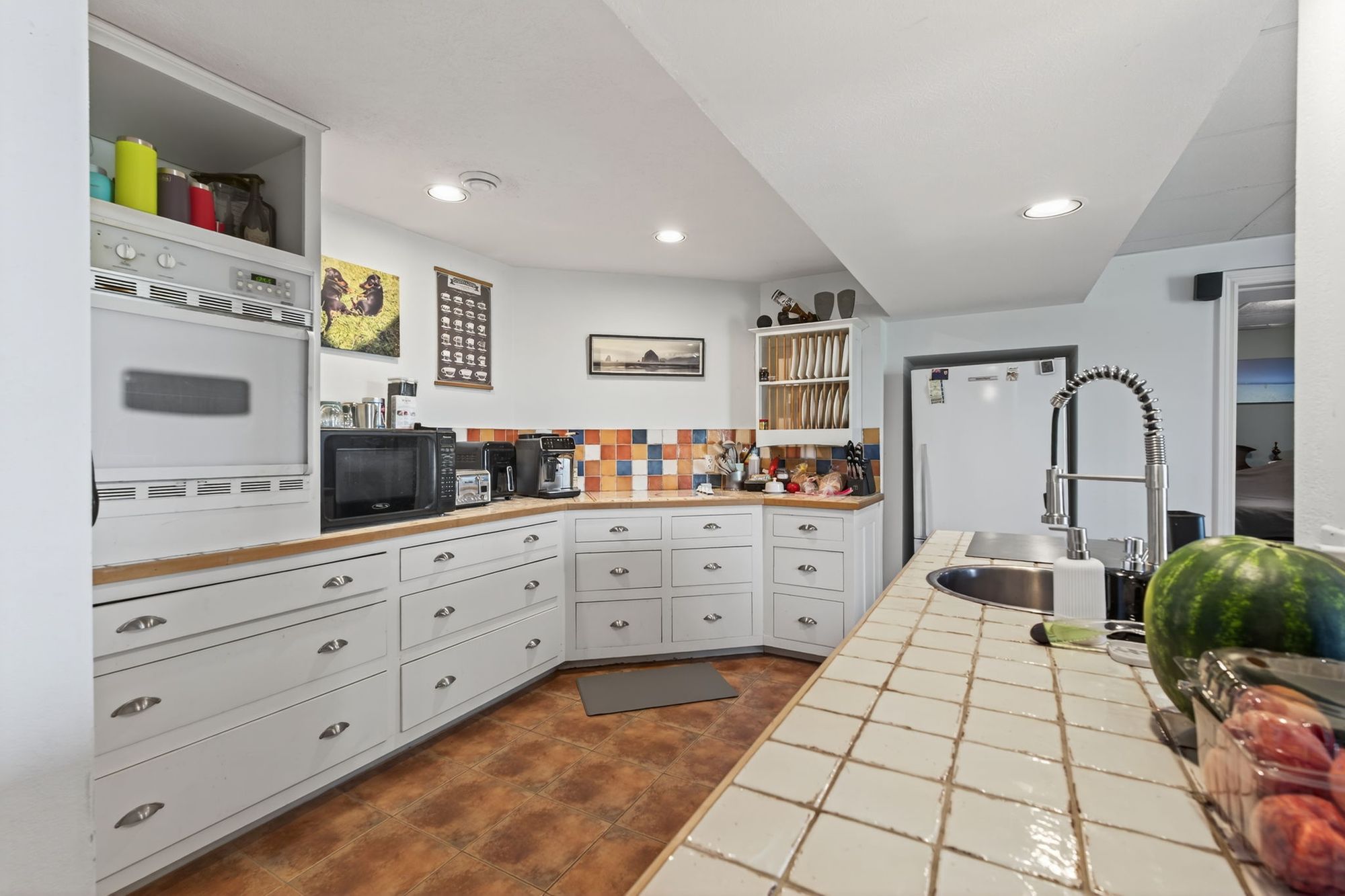The basement apartment's kitchen