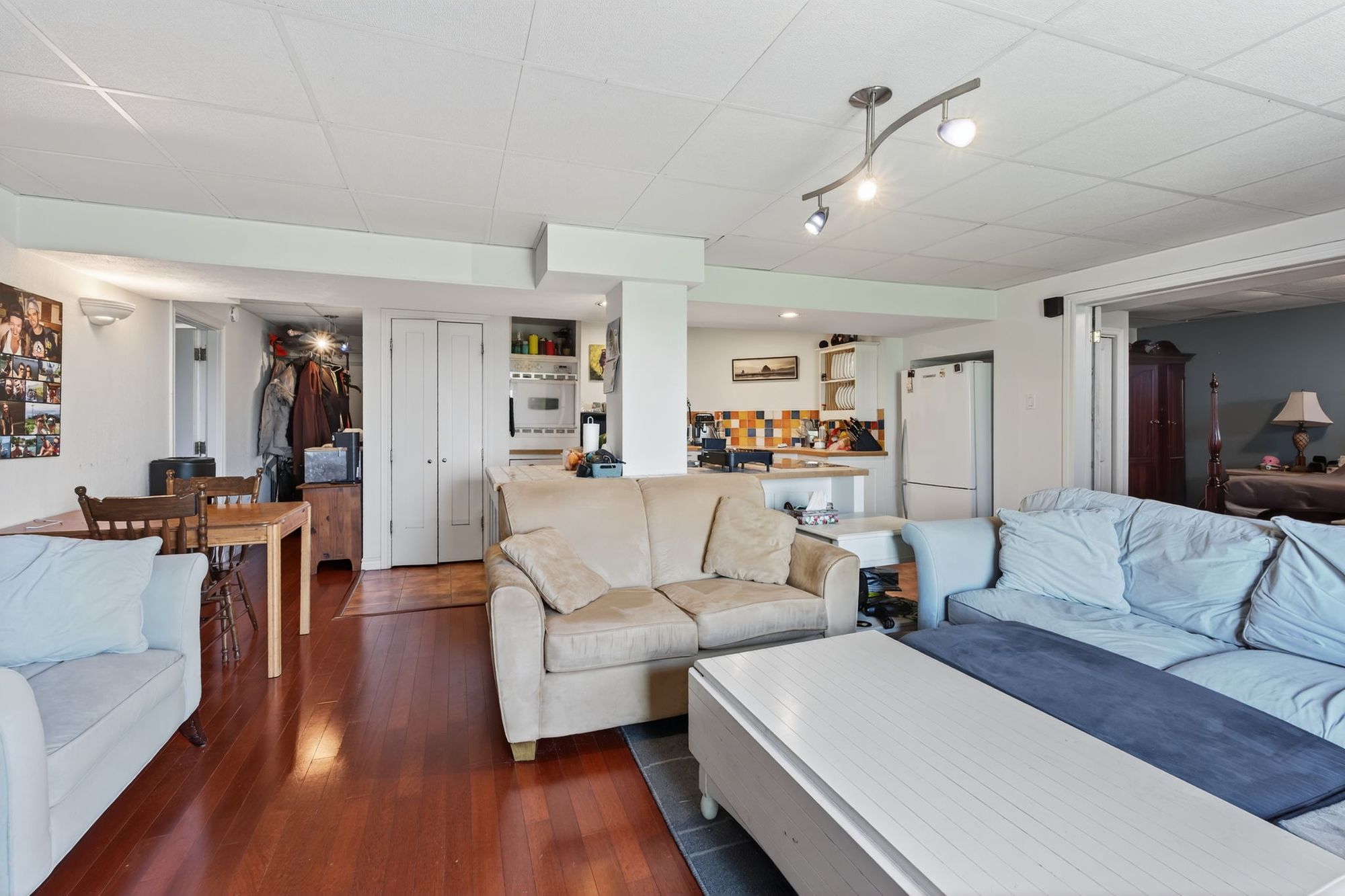 The basement apartment's living room